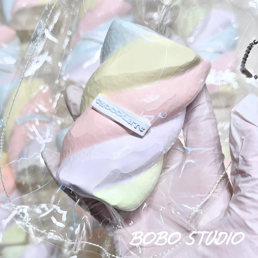 Pastel Rainbow Swirl Marshmallow Taba Squishy Keychain