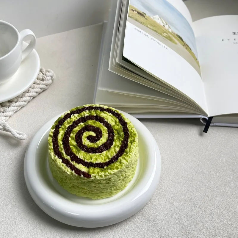 Realistic Matcha Swirl Cake Taba Squishy | Silicone Stress Relief Fidget Toy