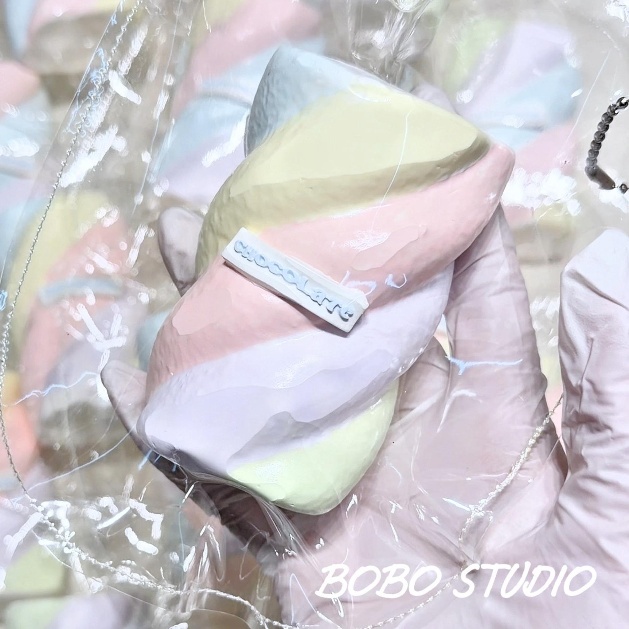 Pastel Rainbow Swirl Marshmallow Taba Squishy Keychain