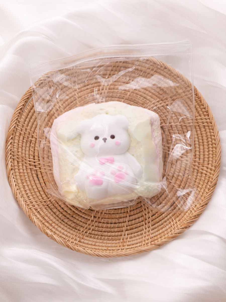 White Teddy Toast Taba Squishy