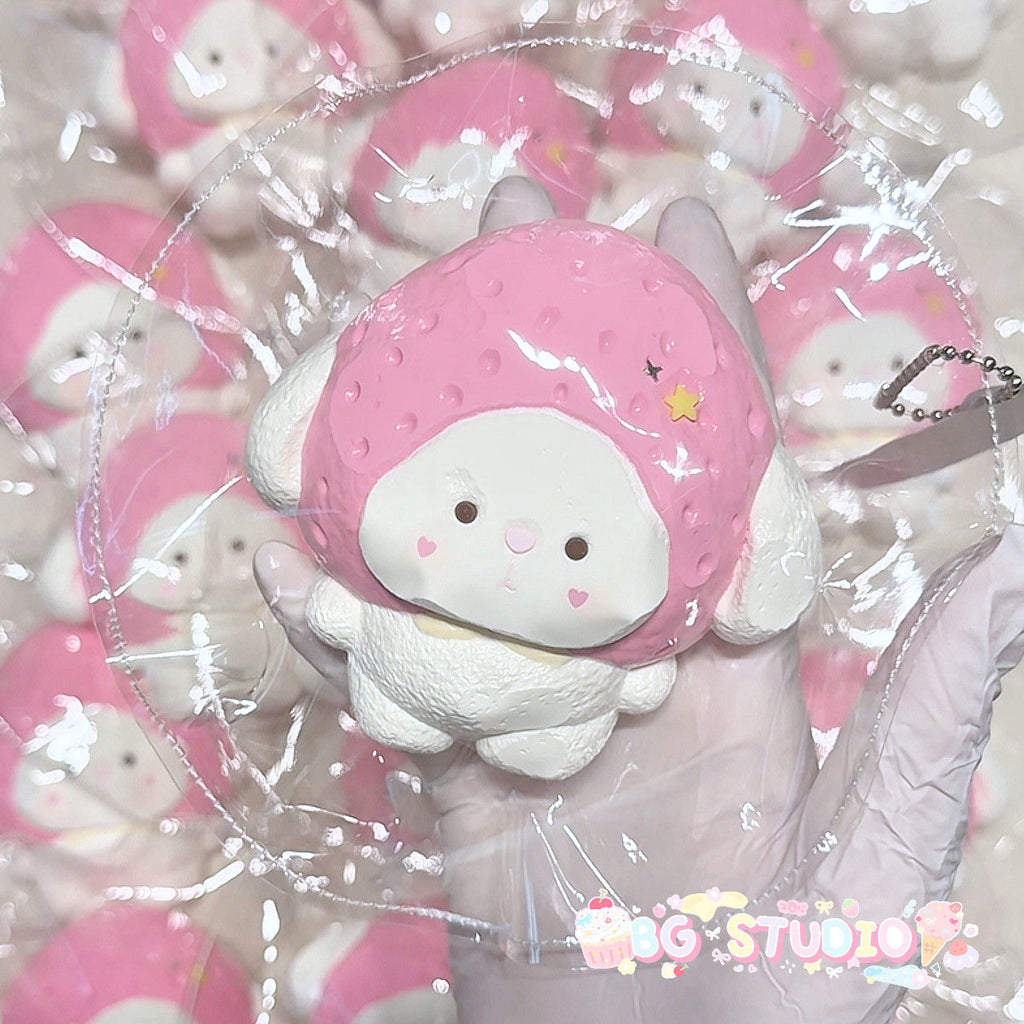 Kawaii Strawberry Bunny Taba Squishy - Handmade Fidget Stress Relief Toy