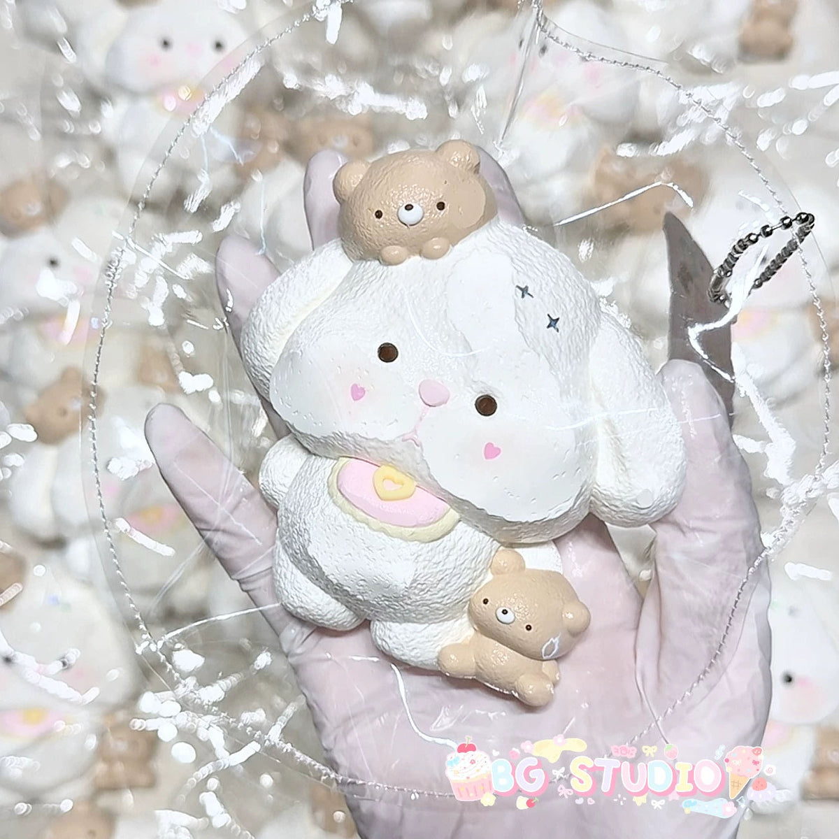 Adorable Bib Bunny with Bear Friends Taba Squishy Stress Relief Toy