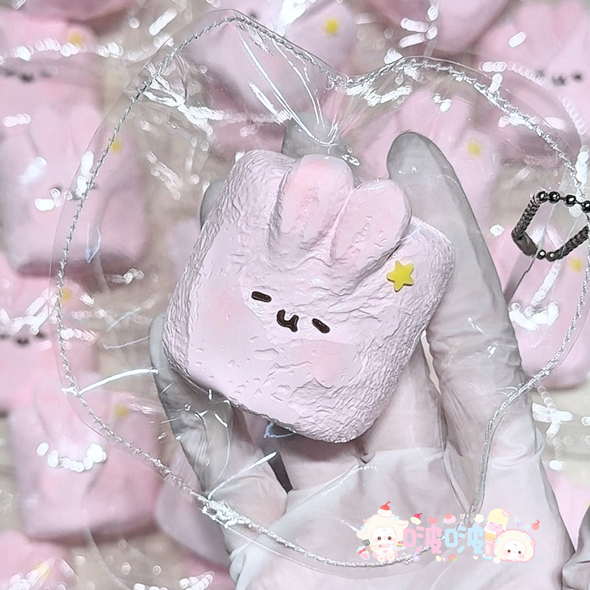 Kawaii Pink Marshmallow Bunny Taba Squishy | Stress Relief Fidget Toy