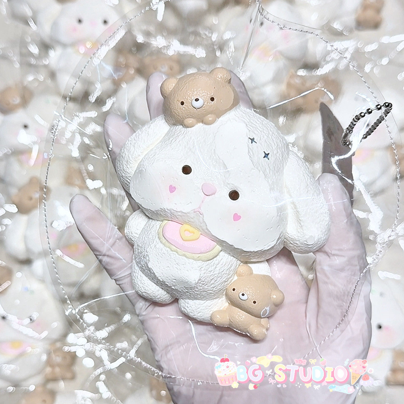 Adorable Bib Bunny with Bear Friends Taba Squishy Stress Relief Toy