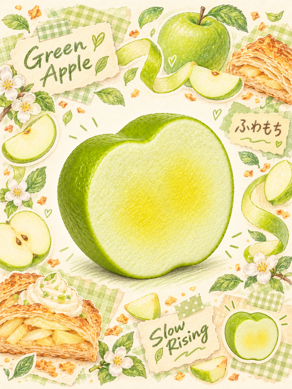 Moozy Realistic Fresh-Cut Green Apple Slowrising Squishy Toy