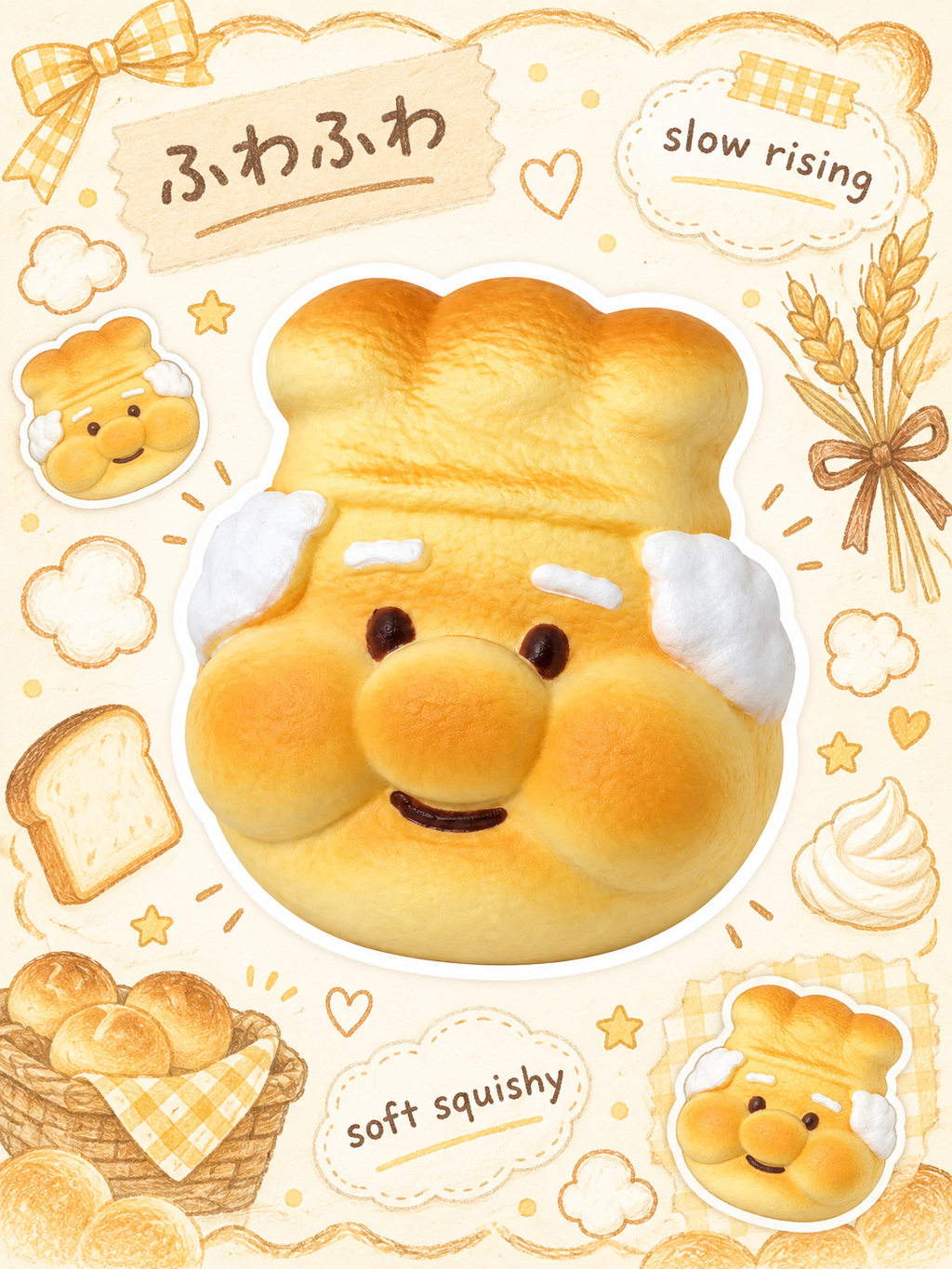 Cheerful Grandpa Baker Slowrising Bread Squishy