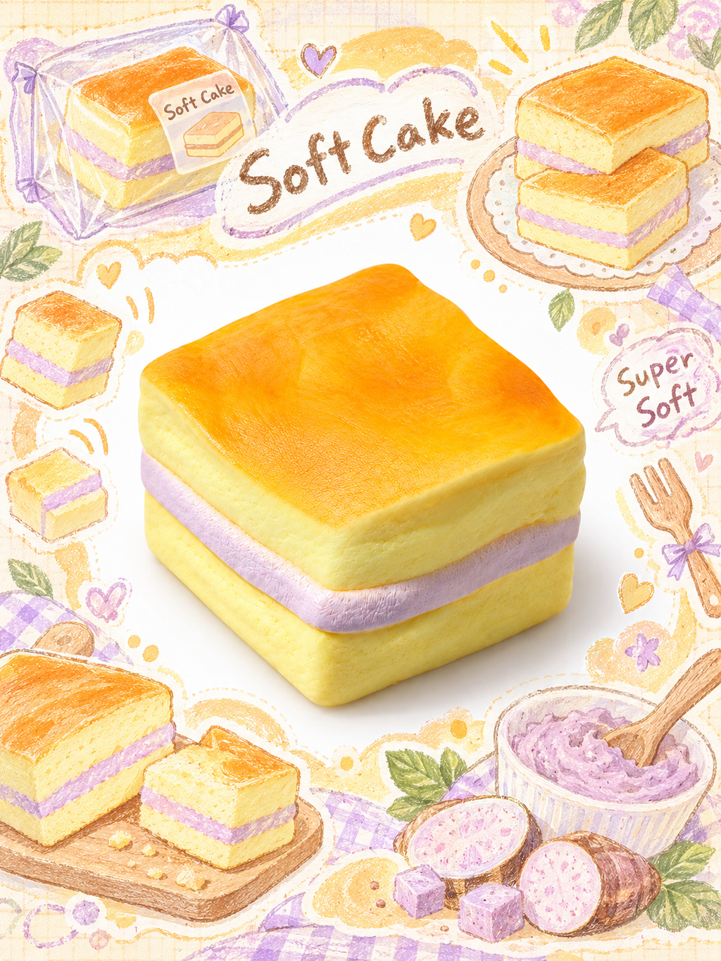 Moozy Slowrising Realistic Taro Cream Sandwich Cake