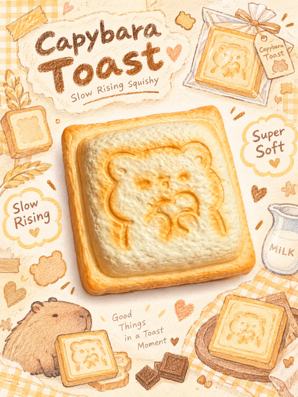 Moozy Cute Capybara Toasted Sandwich Slowrising