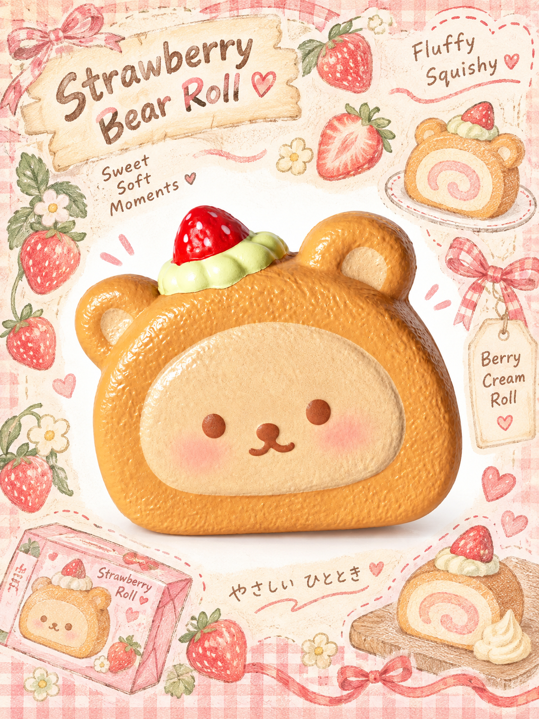 Moozy Strawberry Bear Cake Roll Slowrising Squishy