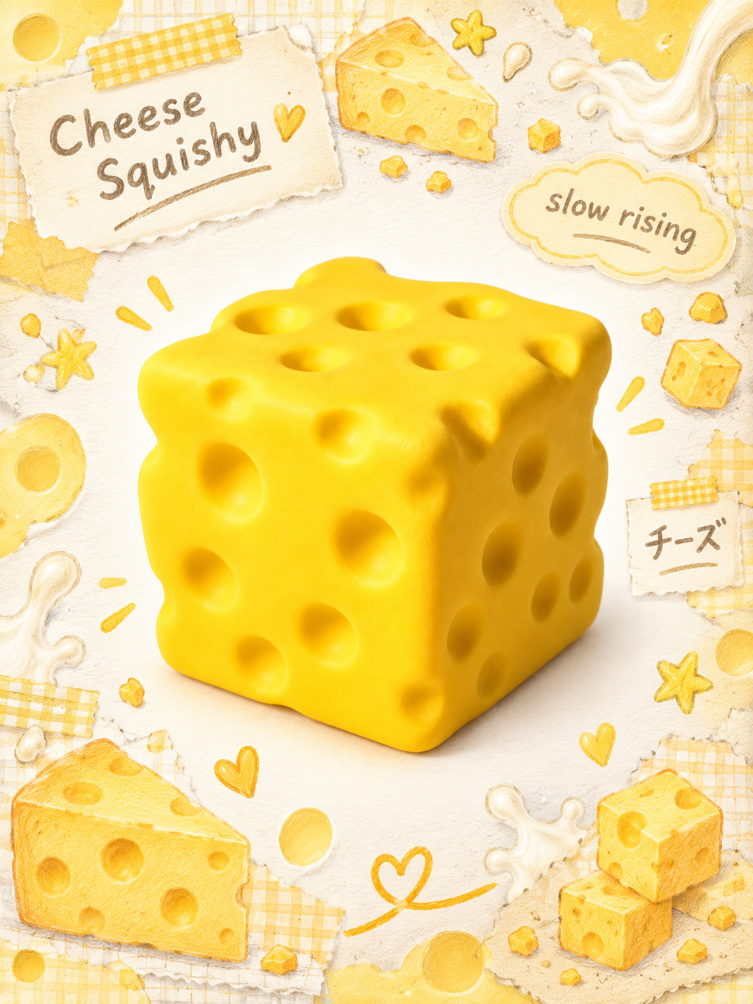 Moozy Buttery Swiss Cheese Cube Slowrising Squishy