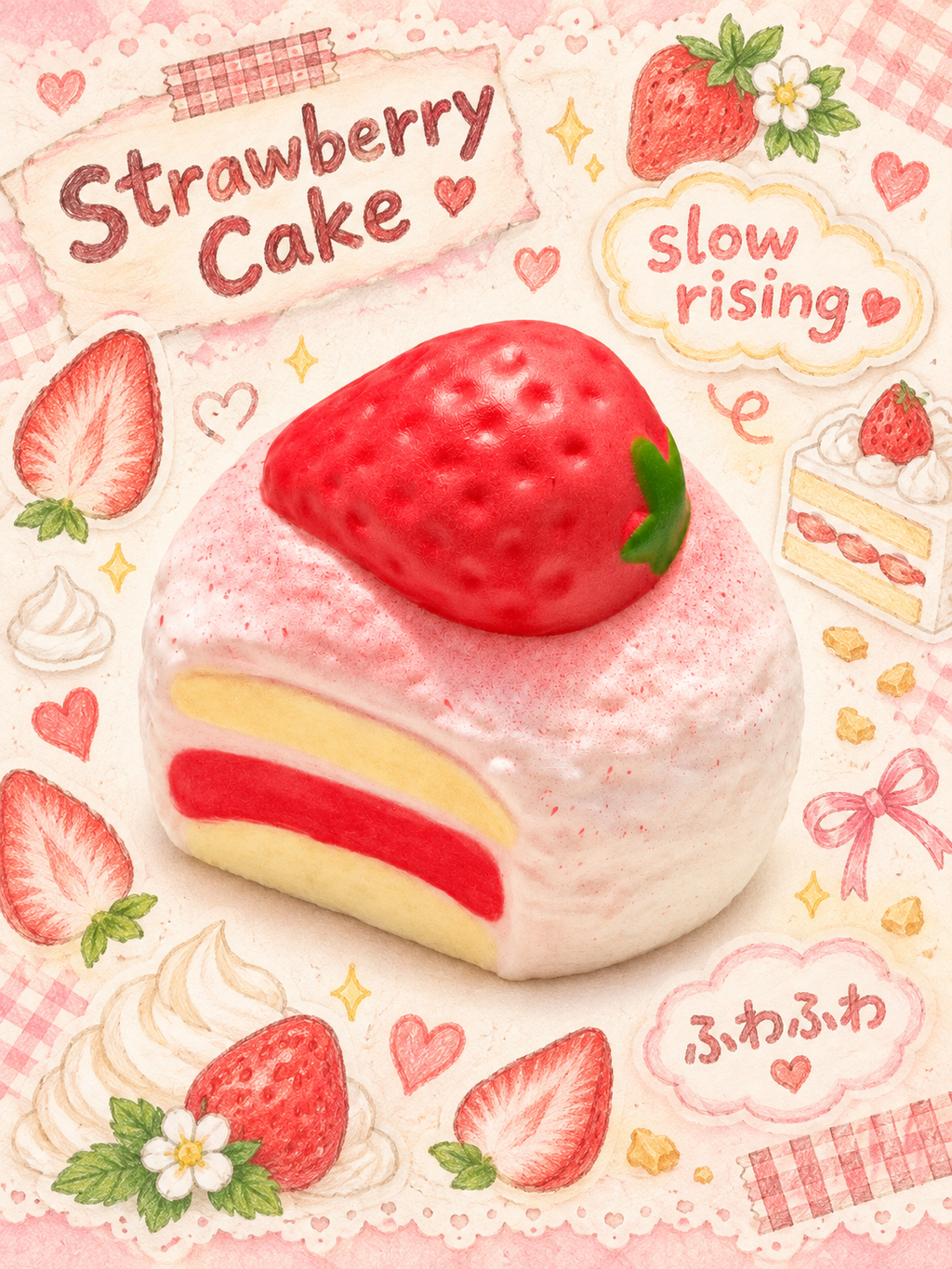 Moozy Delightful Strawberry Cream Roll Slowrising Squishy