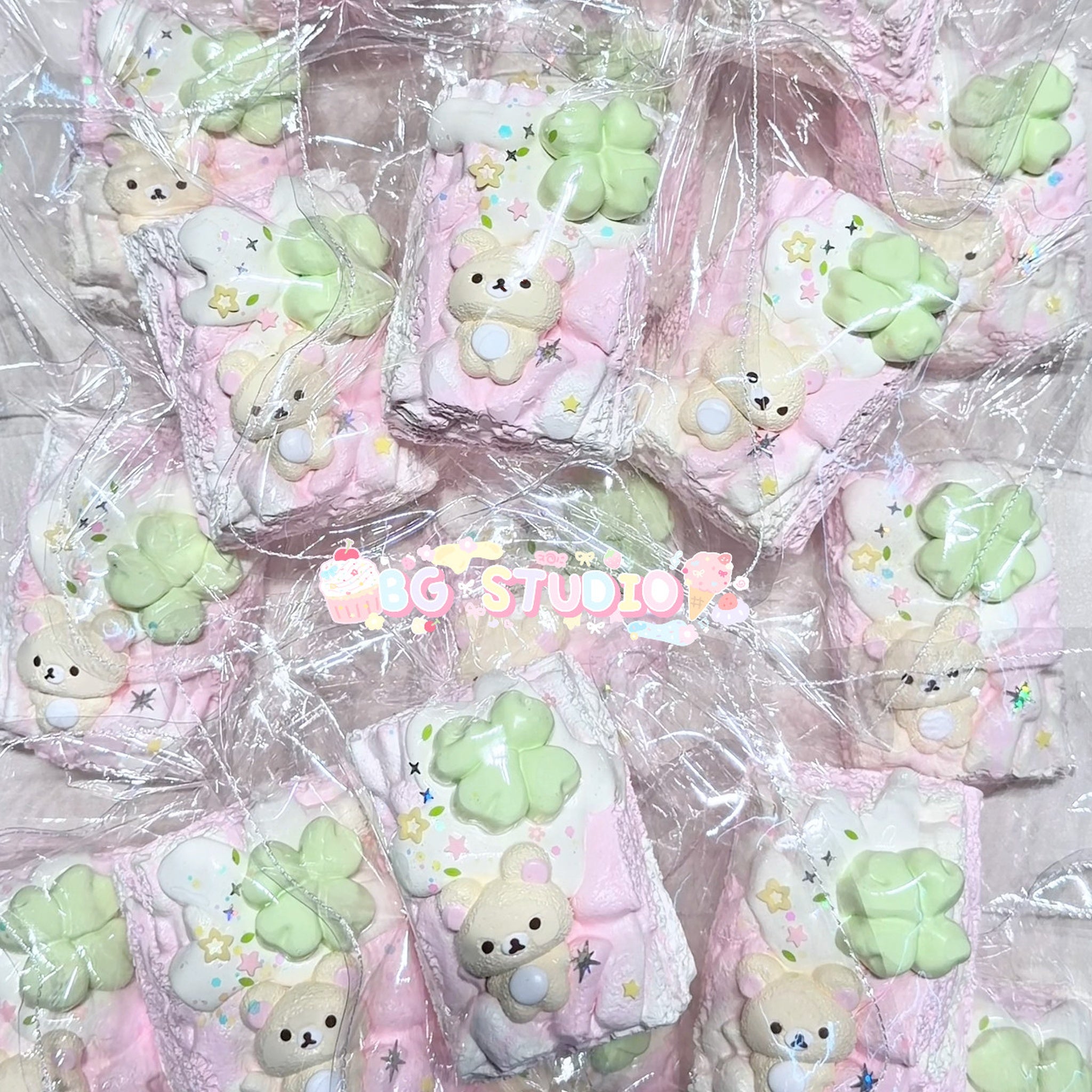 Kawaii Bear & Lucky Clover Marshmallow Treat Taba Squishy