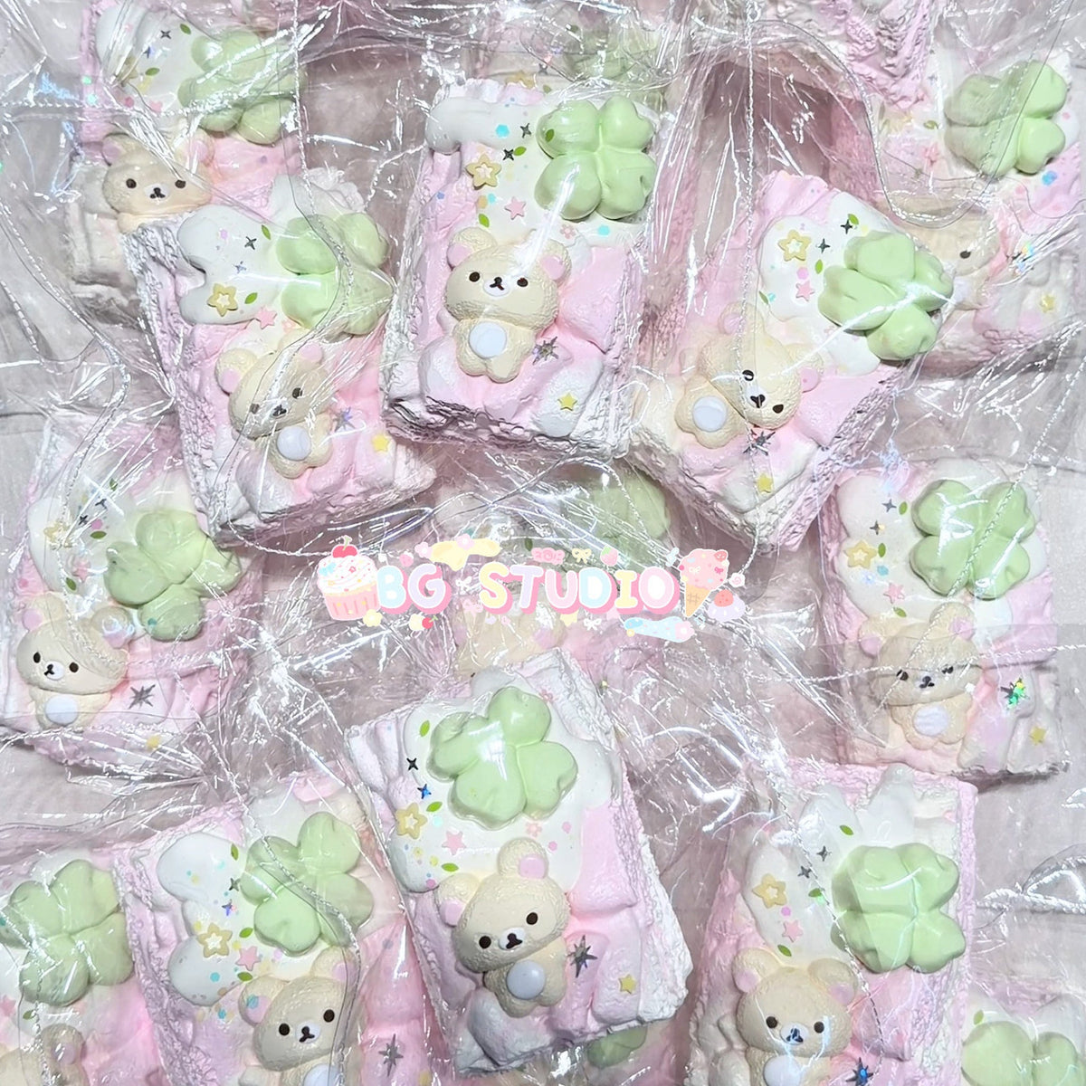 Kawaii Bear & Lucky Clover Marshmallow Treat Taba Squishy