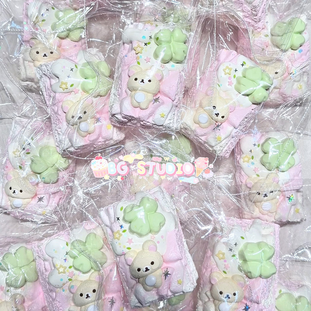 Kawaii Bear & Lucky Clover Marshmallow Treat Taba Squishy