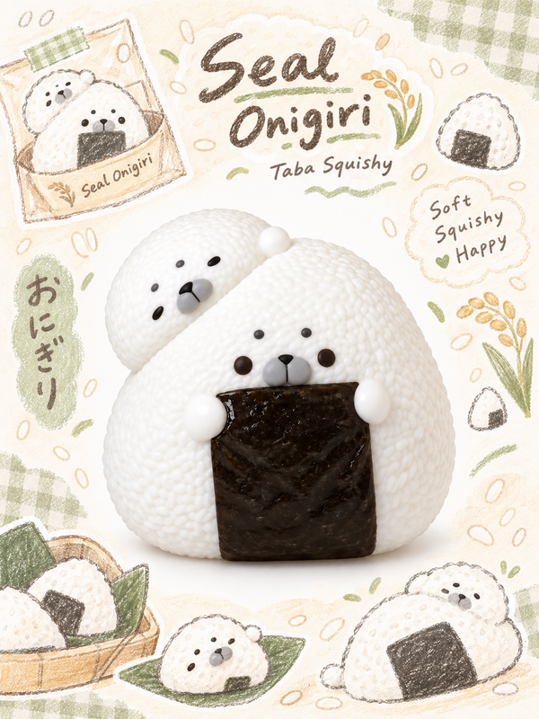 Kawaii Bear and Seal Onigiri Rice Ball Taba Squishy Fidget Toy Main image