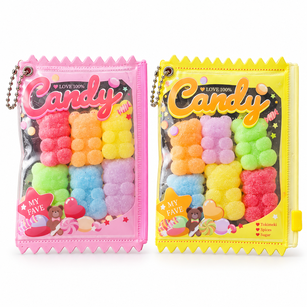 Rainbow Gummy Bear Candy Pouch Taba Squishy Fidget Keychain