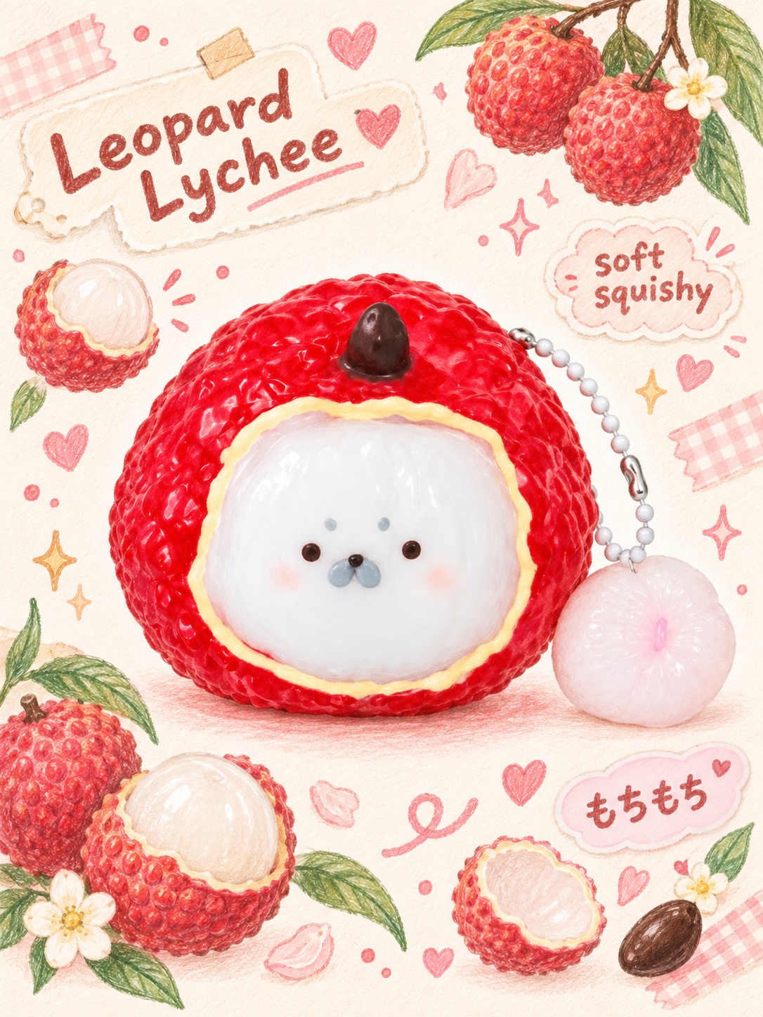 Hand-Painted Lychee Seal Pup Taba Squishy Stress Relief Toy