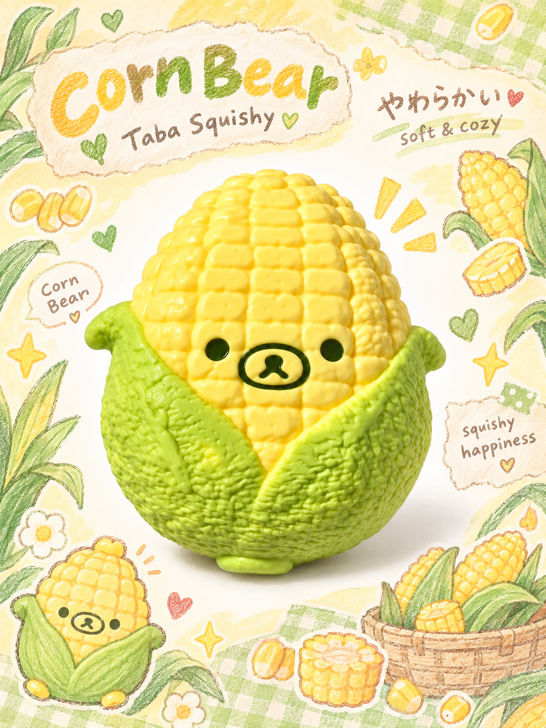 Adorable Corn Cob Bear Taba Squishy Stress Relief Fidget Toy