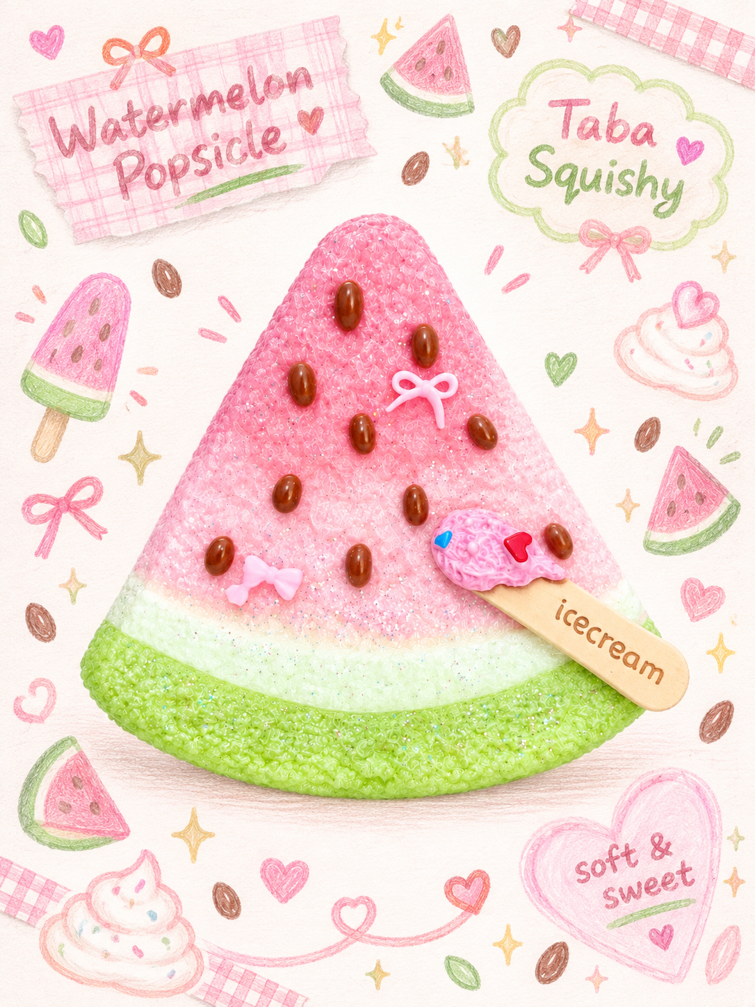 Watermelon Sorbet Slice Taba Squishy Keychain