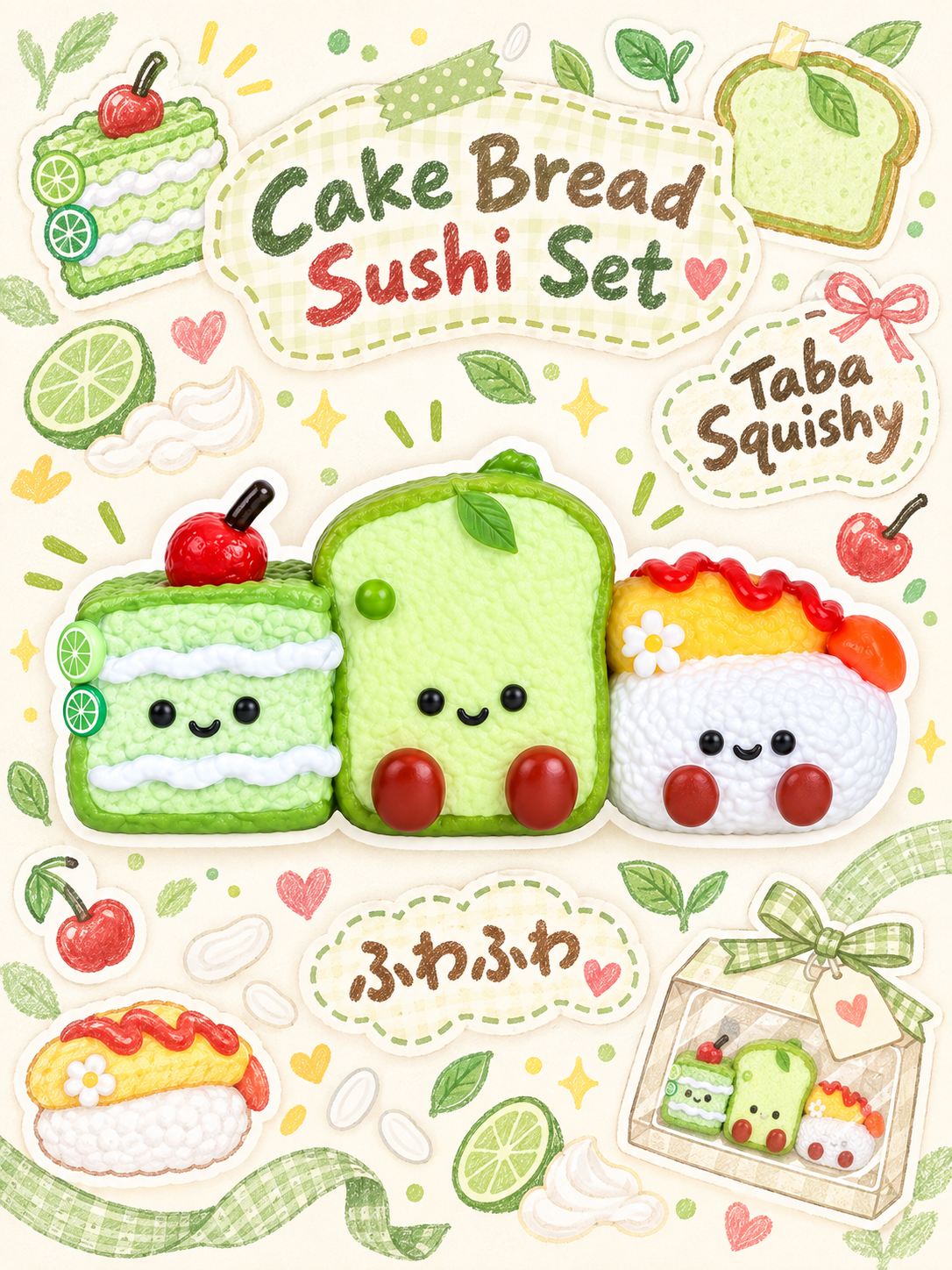 Kawaii Foodie Friends Taba Squishy Keychain Set
