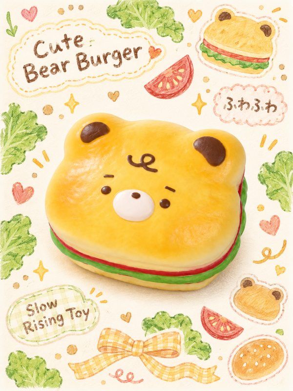 Adorable Bear Burger Buns Slowrising Squeeze Toy Huvudsaklig produktbild