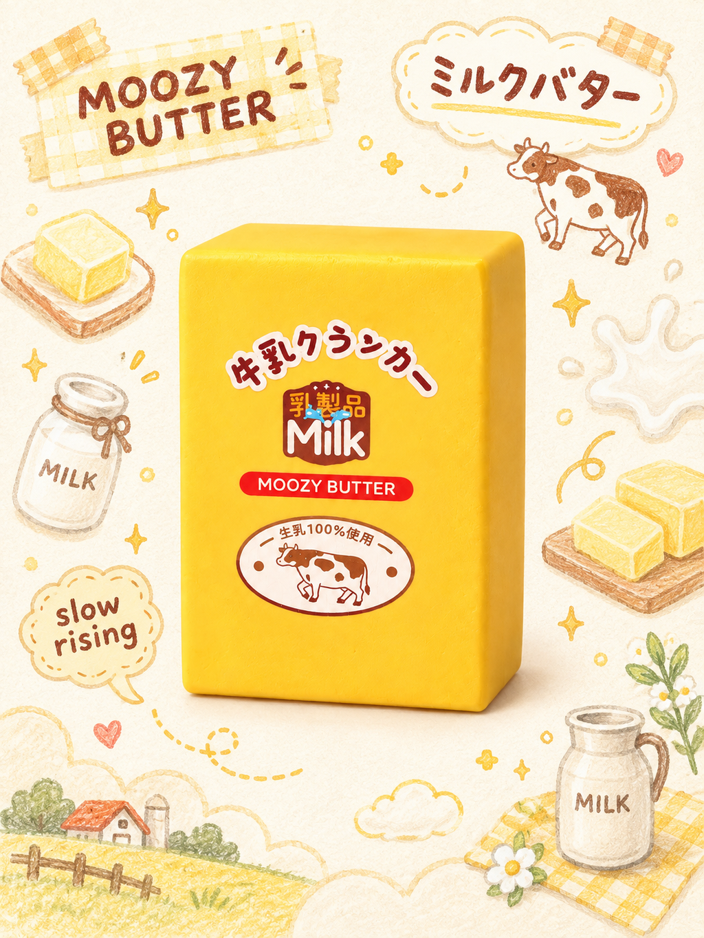 Moozy Farm Fresh Butter Block Slowrising Squeeze Toy