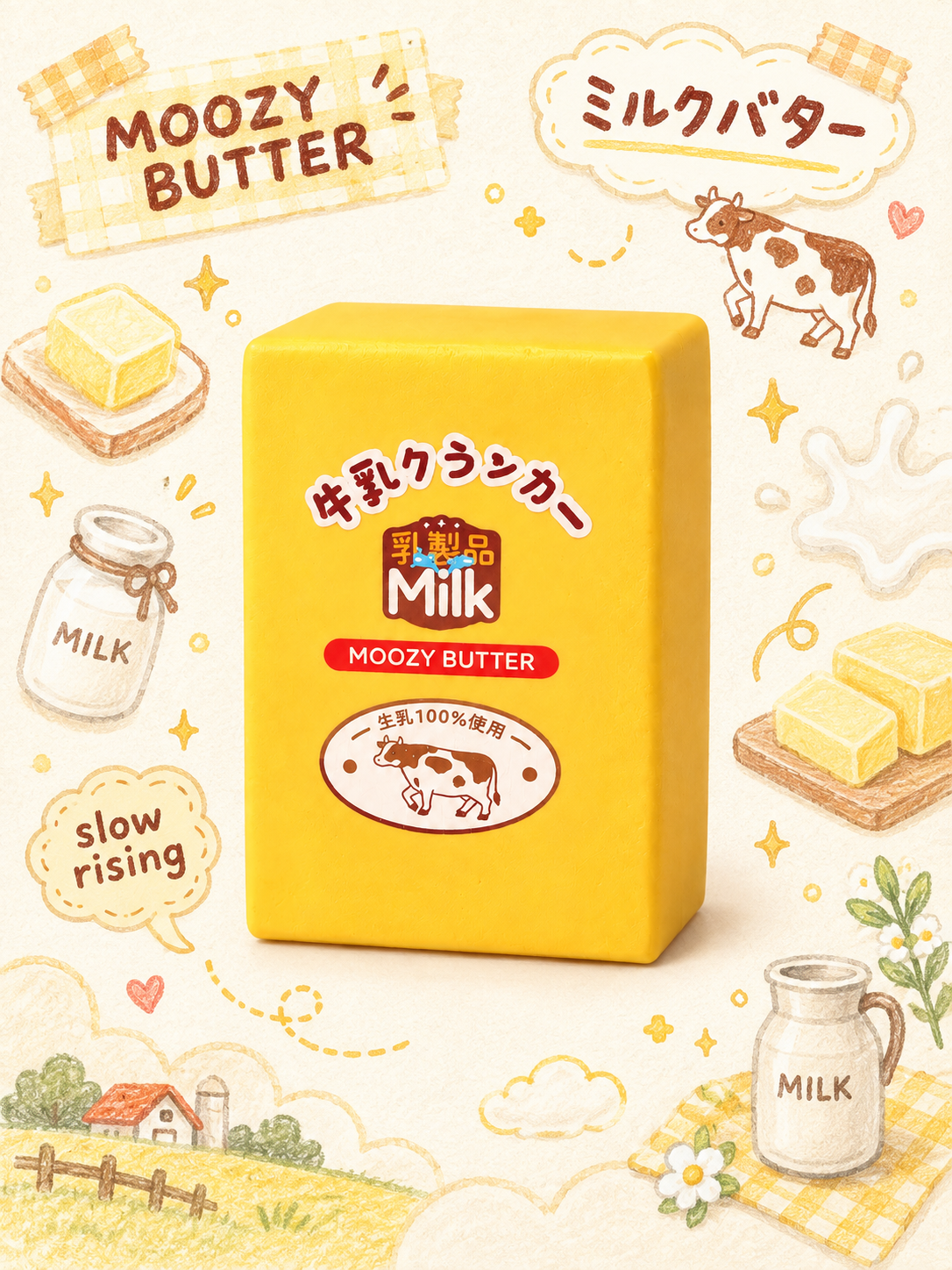 Moozy Farm Fresh Butter Block Slowrising Squeeze Toy