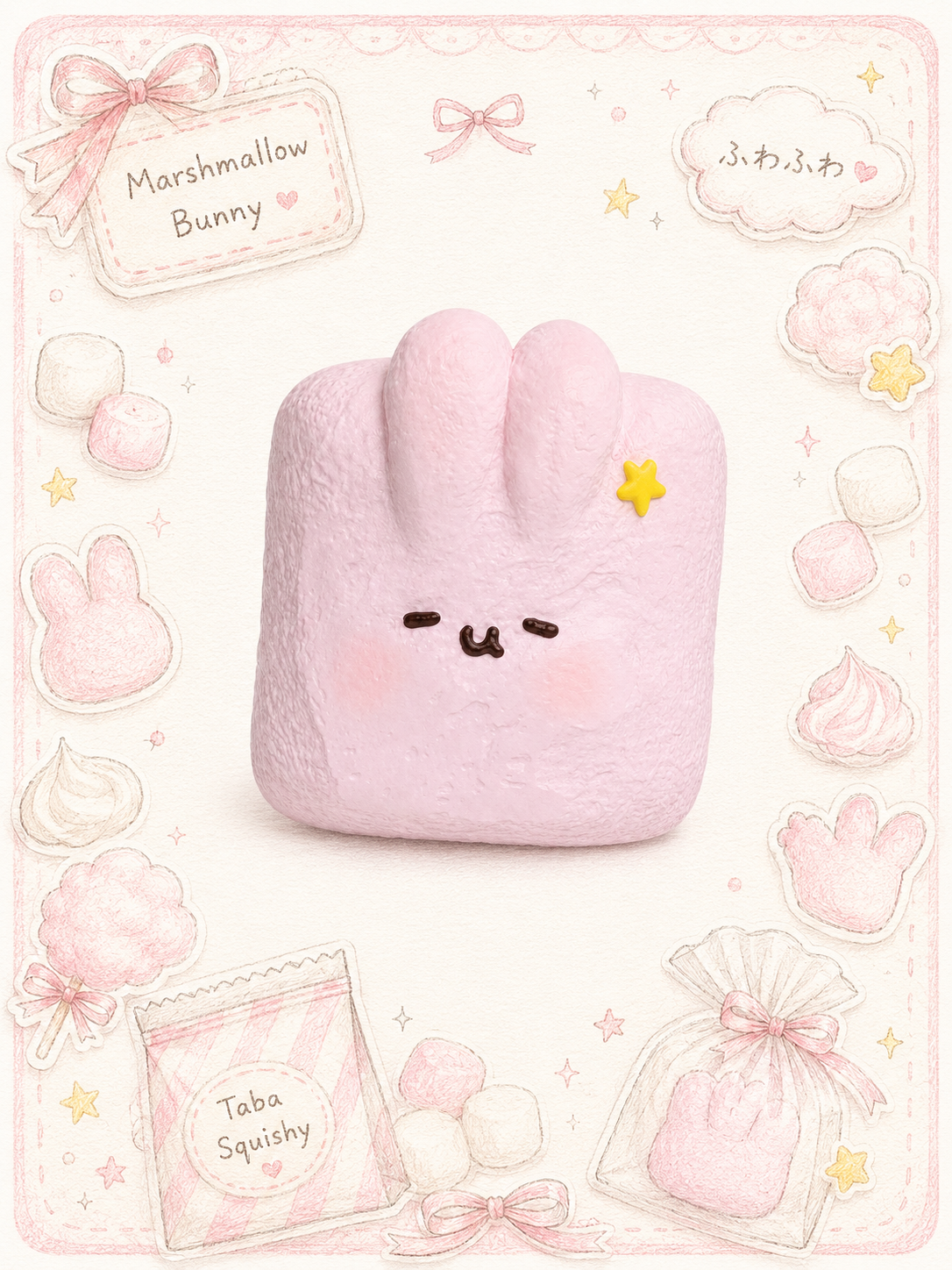 Kawaii Pink Marshmallow Bunny Taba Squishy | Stress Relief Fidget Toy
