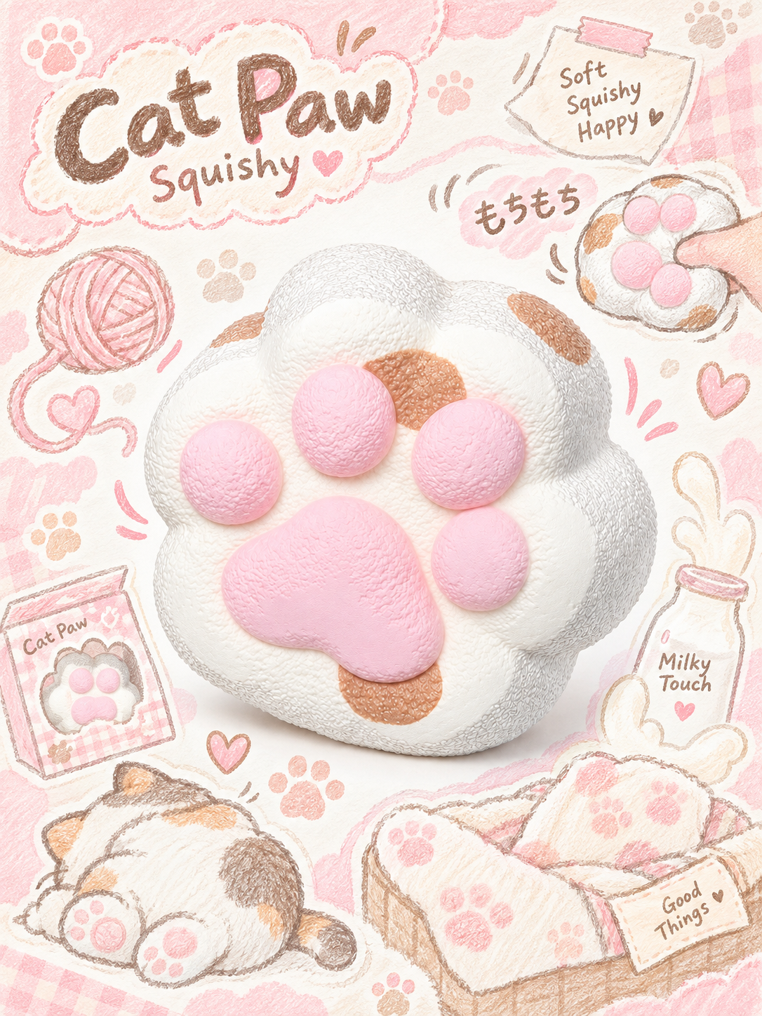 Calico Cat Paw Taba Squishy Stress Relief Fidget Toy