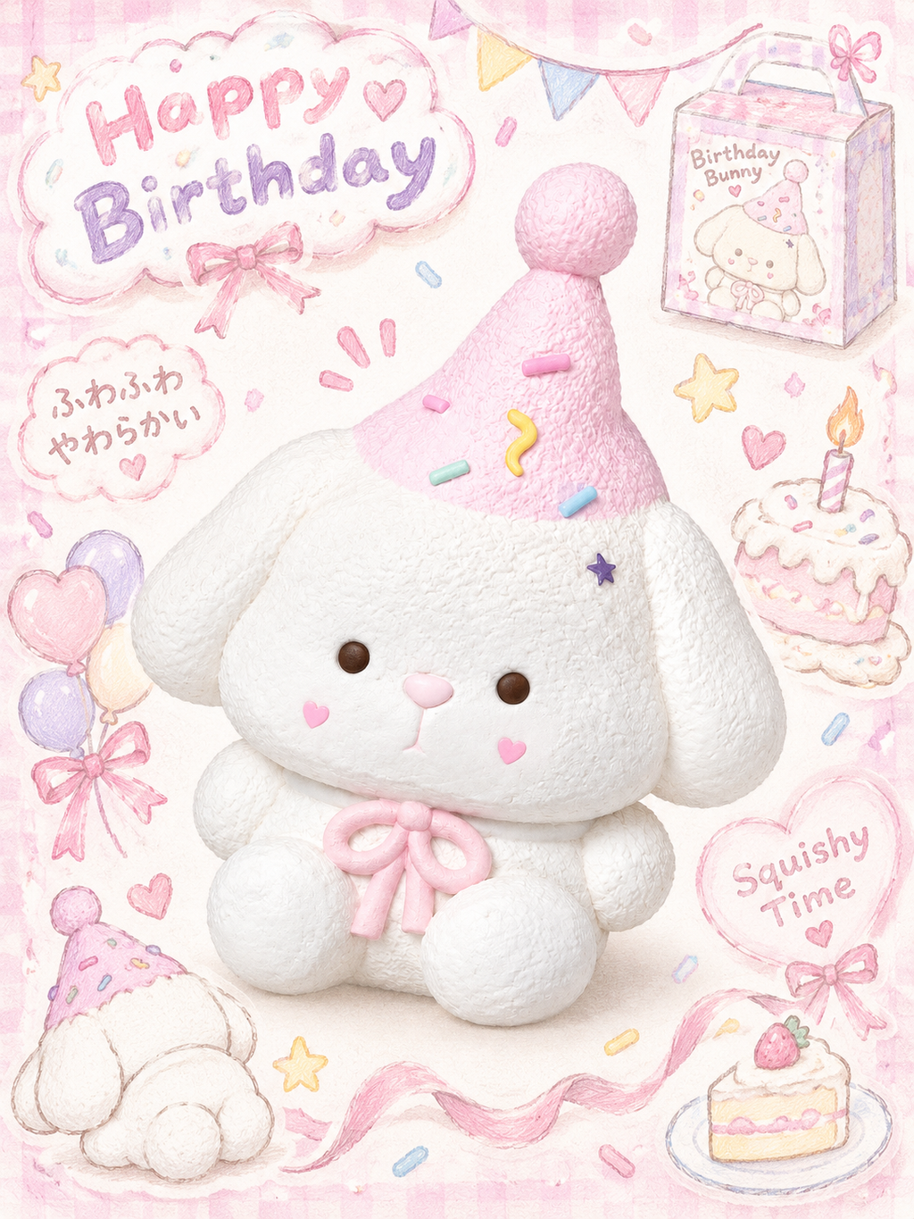 Adorable Party Hat Bunny Taba Squishy Stress Relief Toy