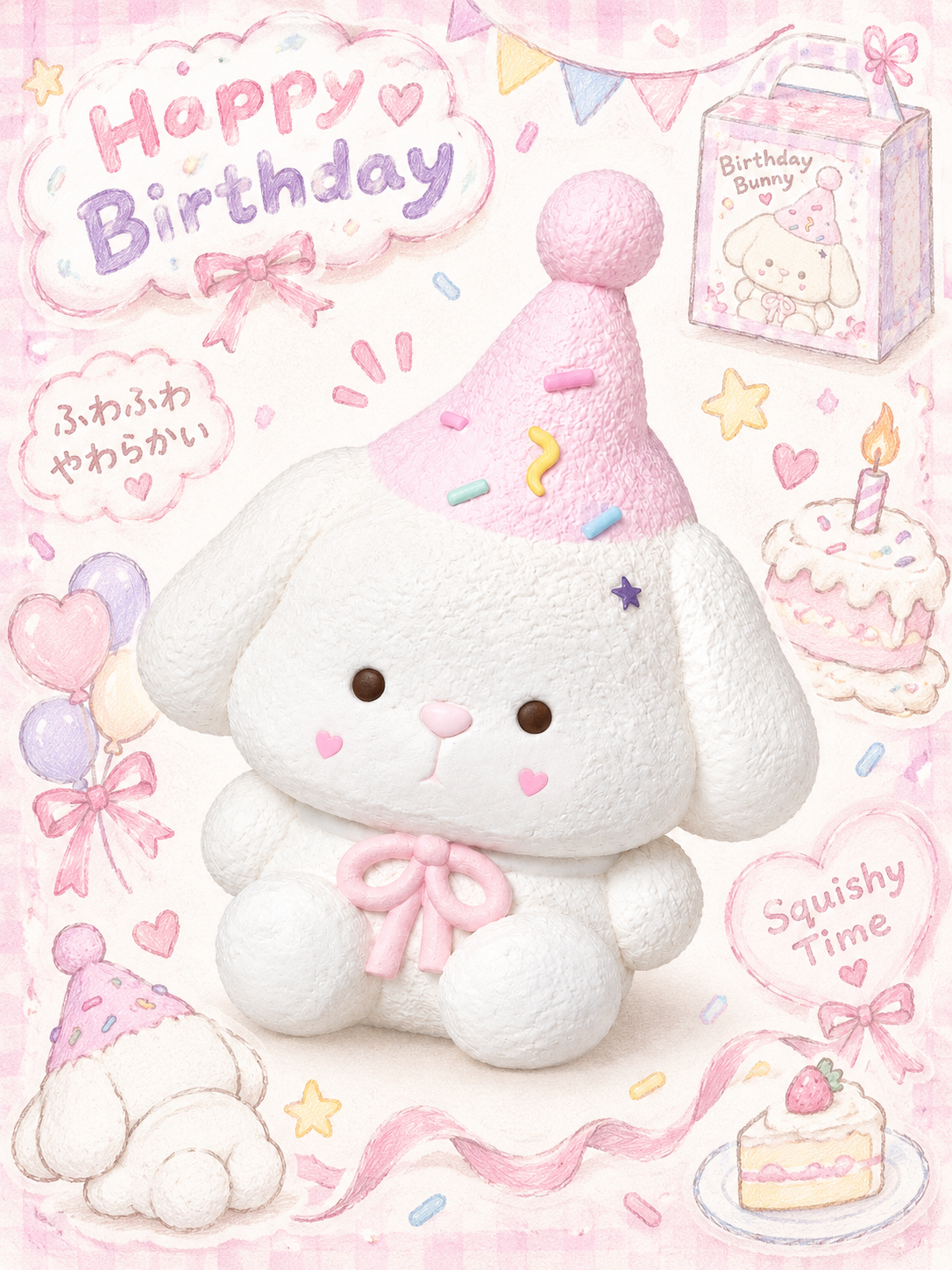 Adorable Party Hat Bunny Taba Squishy Stress Relief Toy