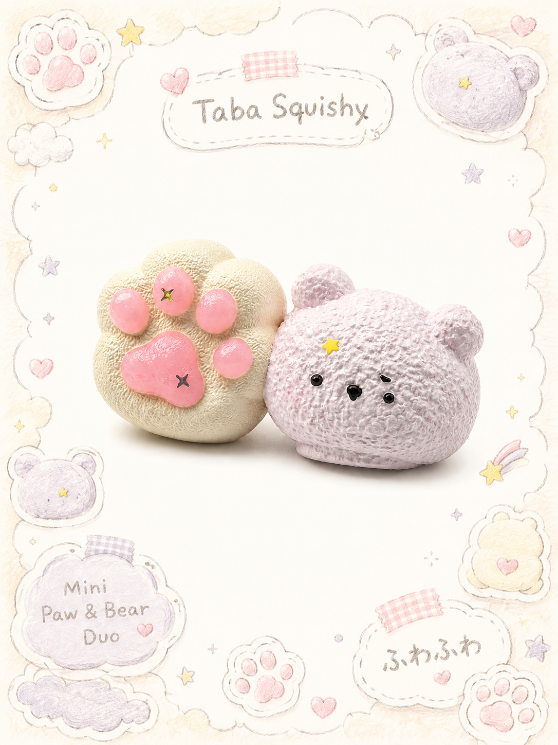 Adorable Bunny and Kitty Paw Duo Taba Squishy Charm