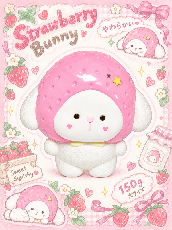 Kawaii Strawberry Bunny Taba Squishy - Handmade Fidget Stress Relief Toy Main image
