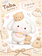 Adorable Bib Bunny with Bear Friends Taba Squishy Stress Relief Toy