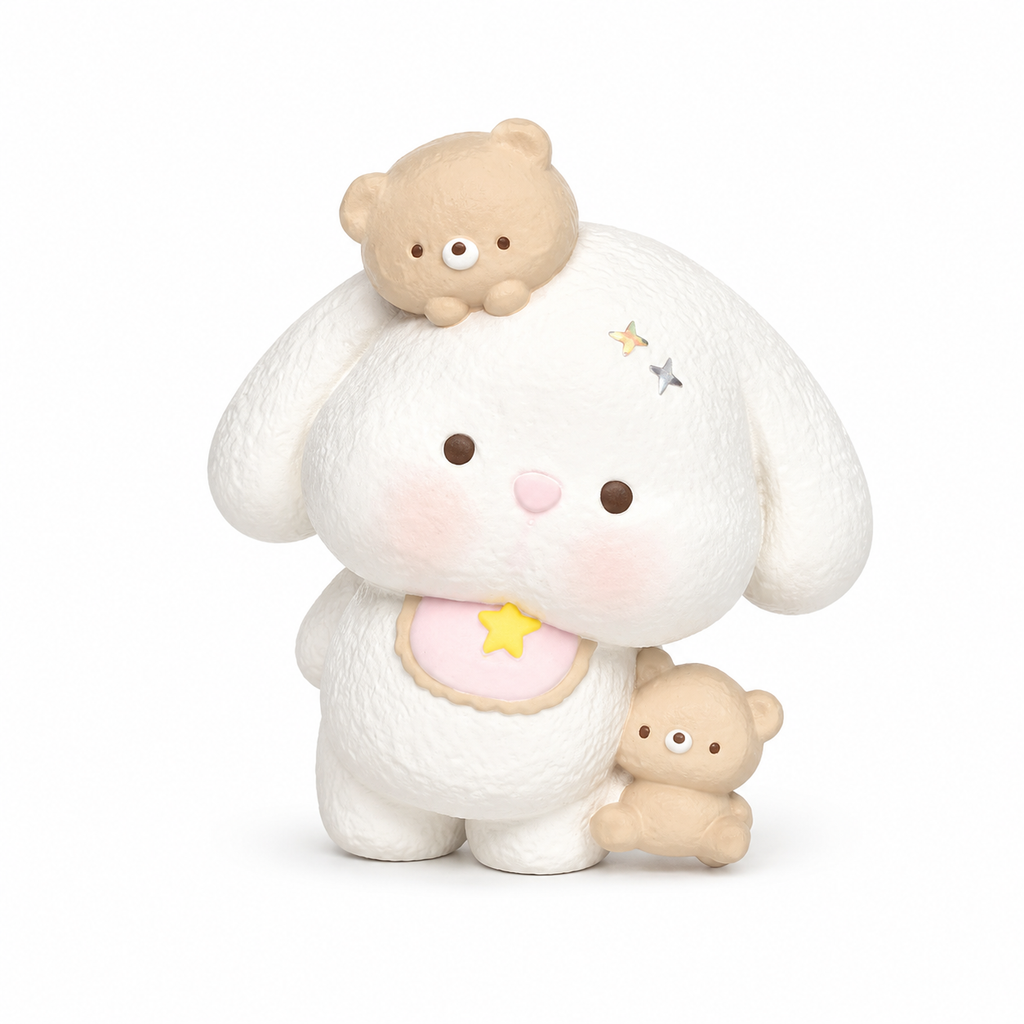 Adorable Bib Bunny with Bear Friends Taba Squishy Stress Relief Toy