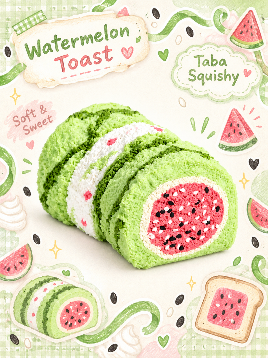 Starry Garden Watermelon Cake Roll Taba Squishy