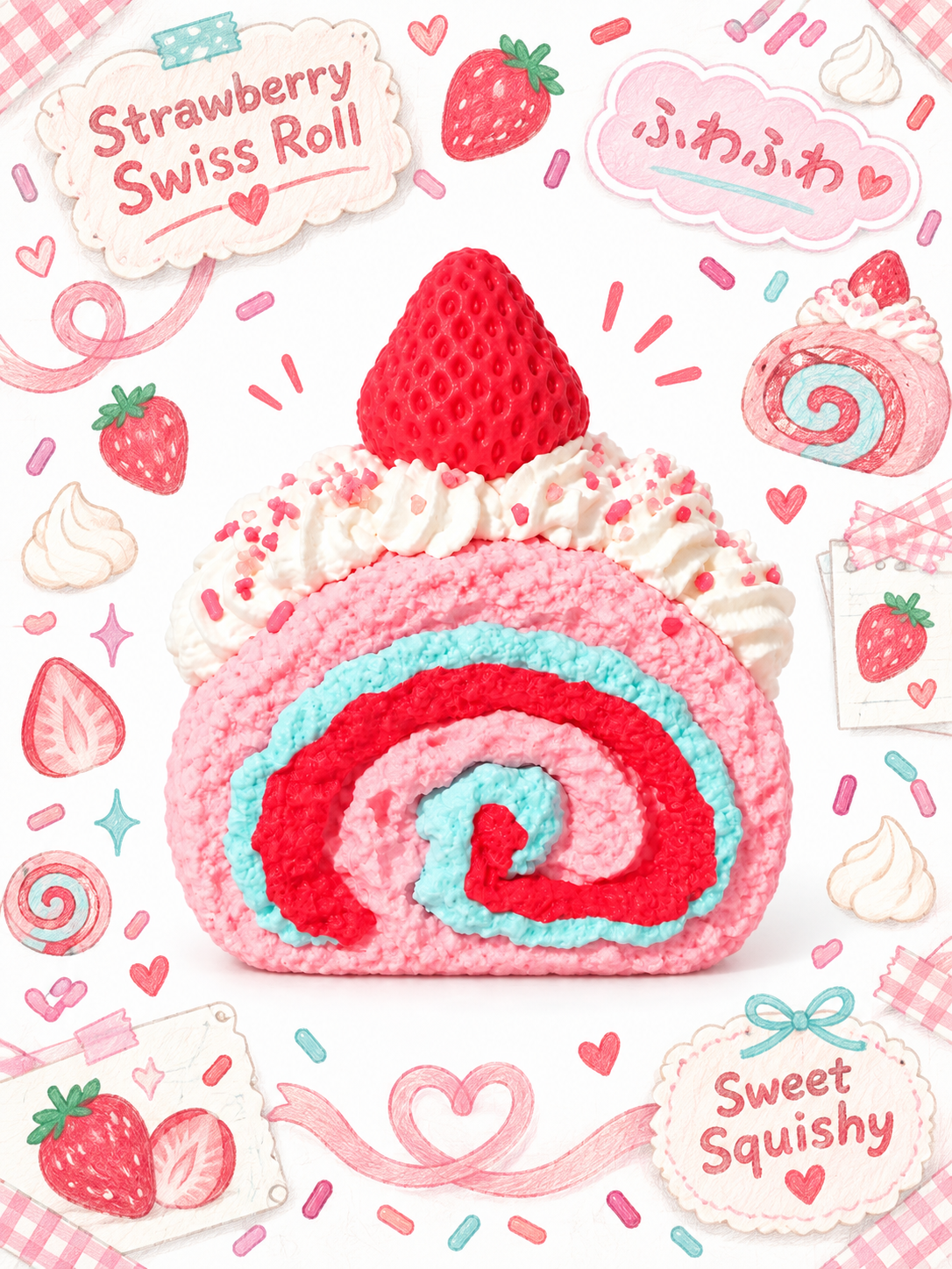 Starry Garden Strawberry Cream Swiss Roll Taba Squishy