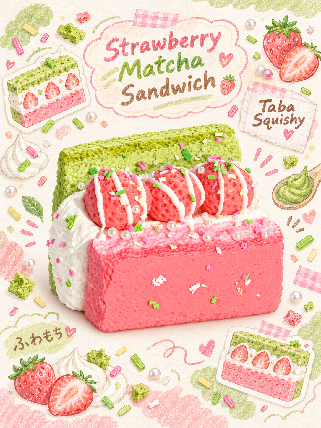 Starry Garden Strawberry Matcha Cream Cake Taba Squishy