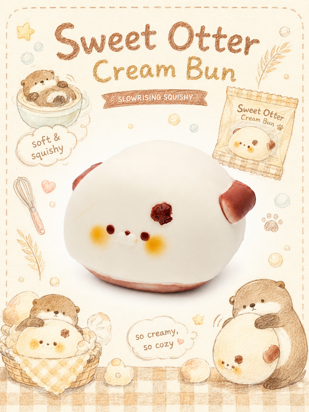 Sweet Otter Cream Bun Slowrising Squishy