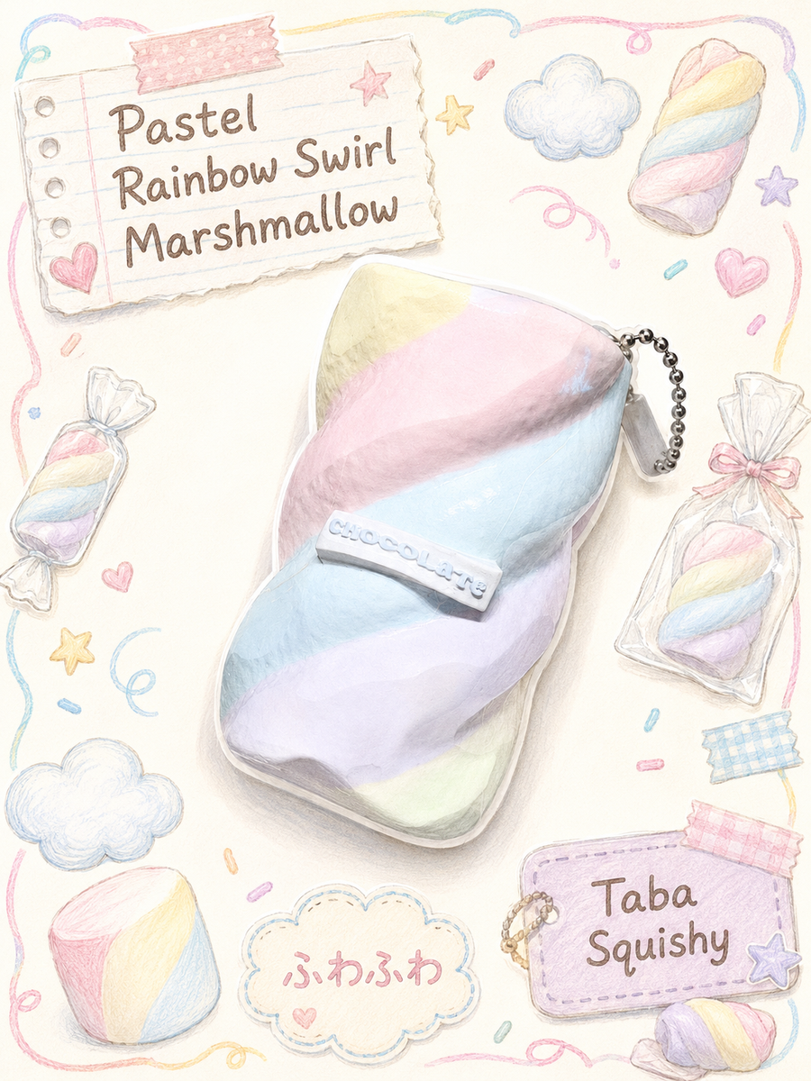 Pastel Rainbow Swirl Marshmallow Taba Squishy