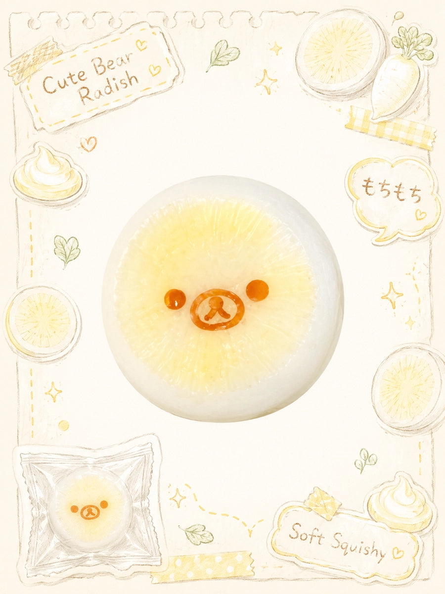 Cute Bear Face Sliced Daikon Radish Taba Squishy - Stress Relief Fidget Toy